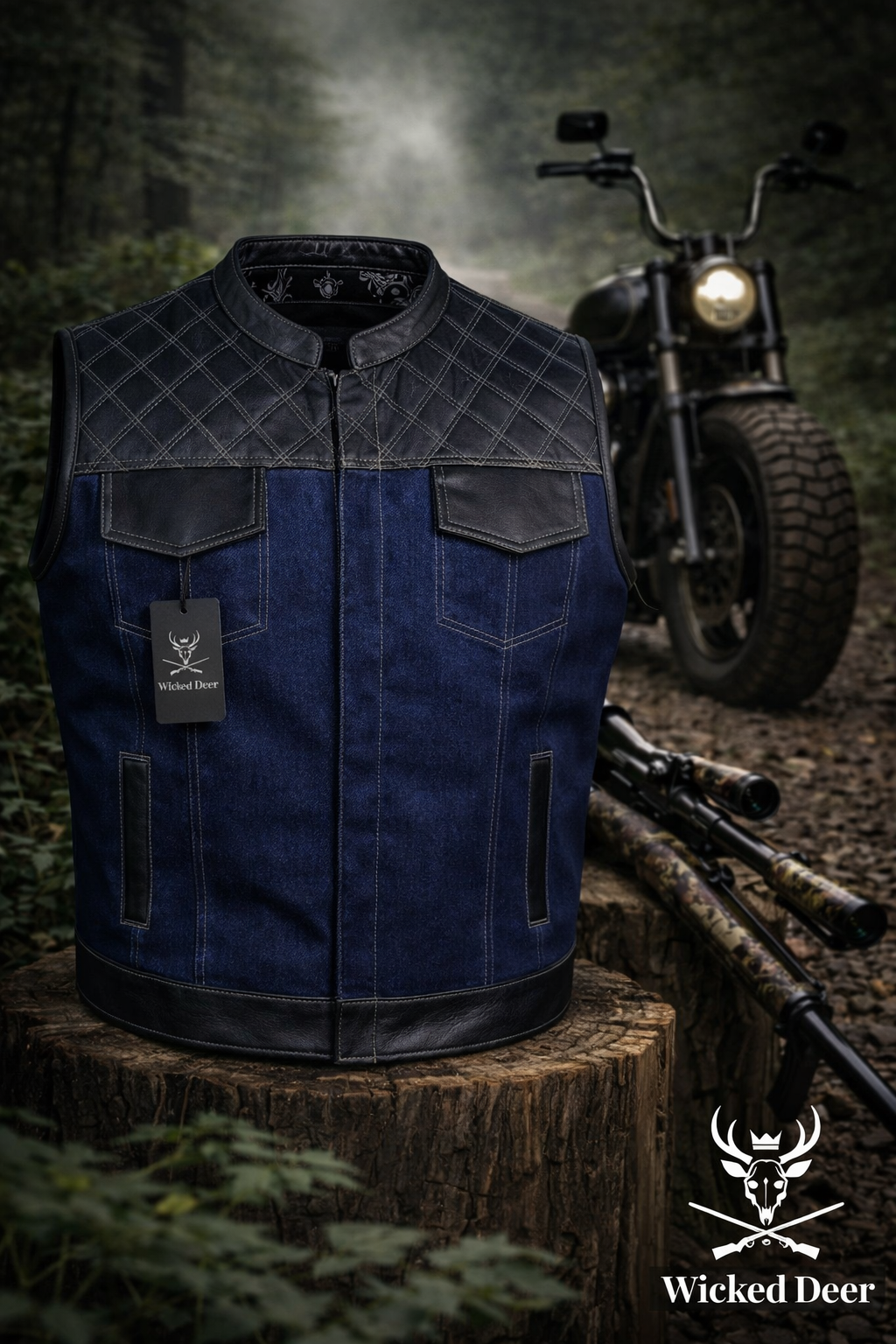 Bikerweste Iron Road – Denim & Leather Blue