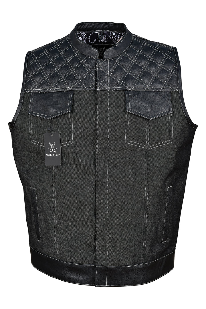 Bikerweste Iron Road – Denim & Leather Black