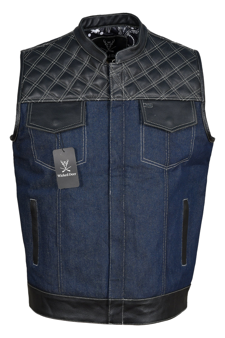 Bikerweste Iron Road – Denim & Leather Blue