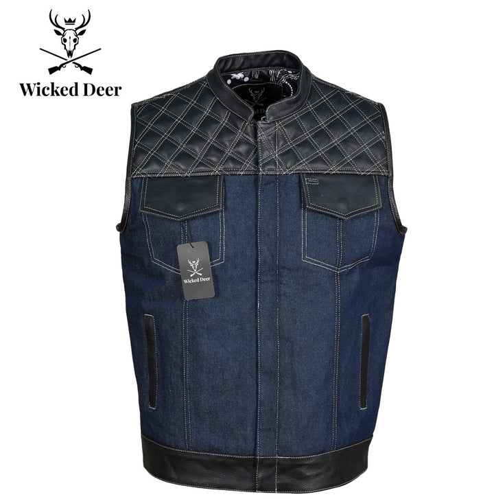 Bikerweste Iron Road – Denim & Leather Blue