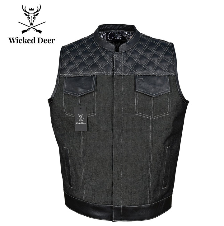 Bikerweste Iron Road – Denim & Leather Black