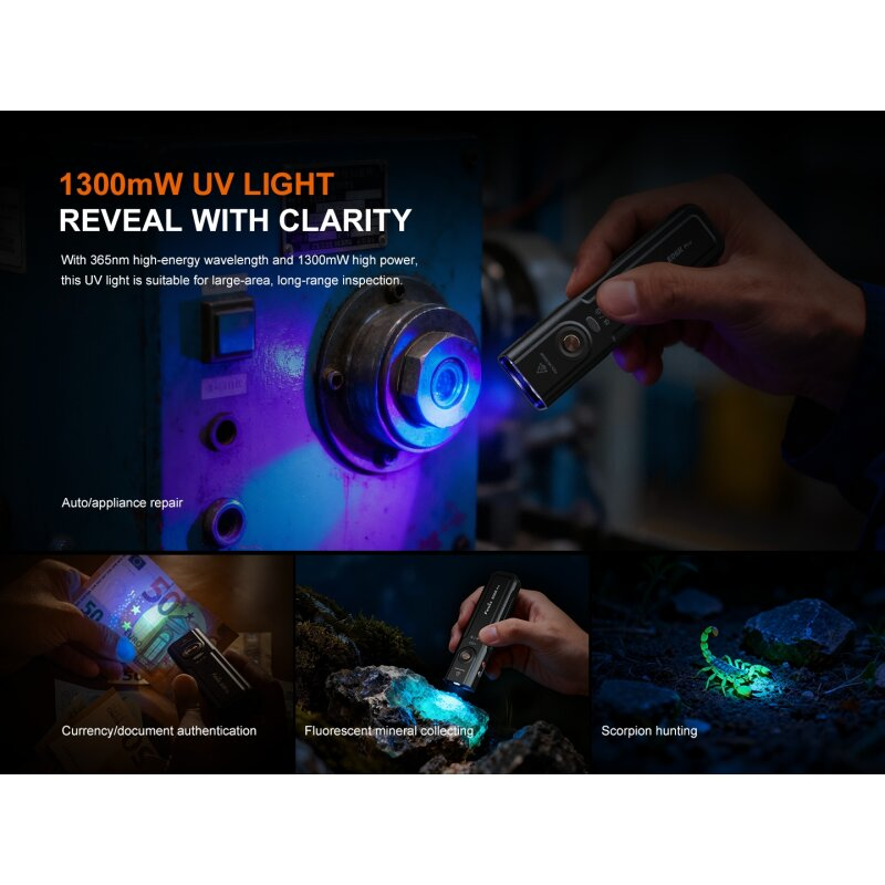 Fenix E06R Pro Taschenlampe Weißes+UV+Laser Licht