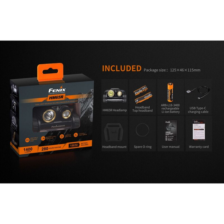 Fenix HM65R Stirnlampe + ARB-L18-3400 Li-ion Akku