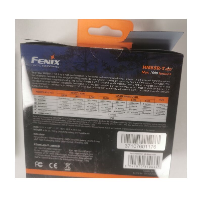 Fenix HM65R-T V2.0 Trailrunning Stirnlampe dark purple mit beschädigter Verpackung
