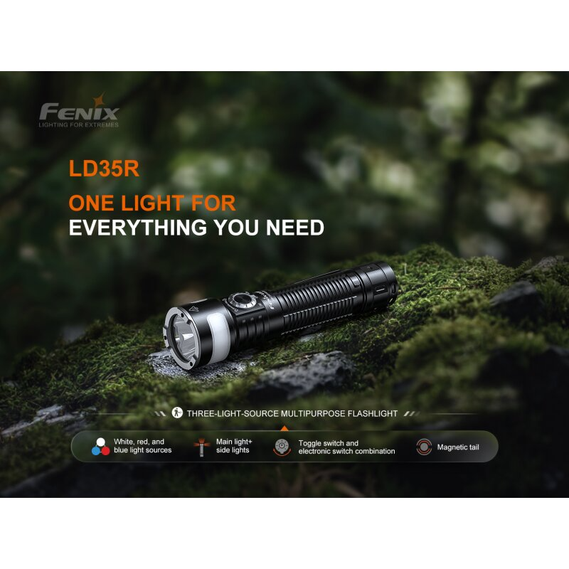 Fenix LD35R LED Taschenlampe mit weiß, rot und blau - Licht