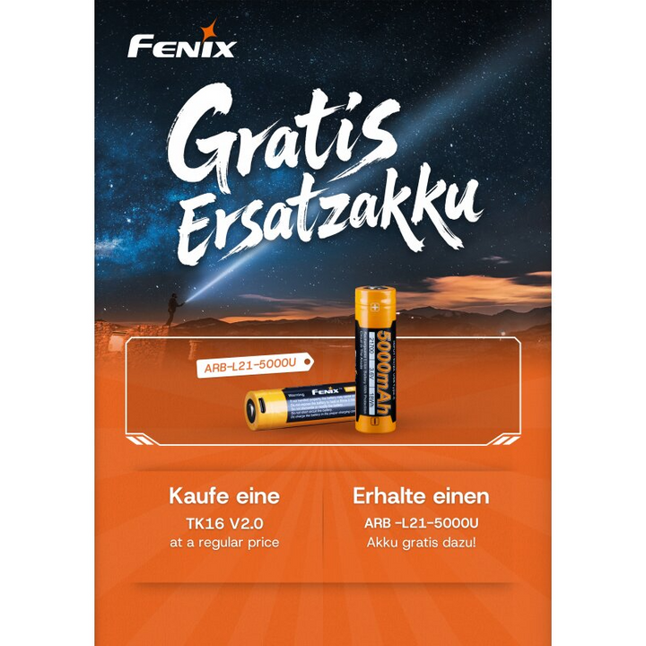 Fenix TK16 V2.0 LED Taschenlampe + 1 Fenix ARB-L21-5000U Akku