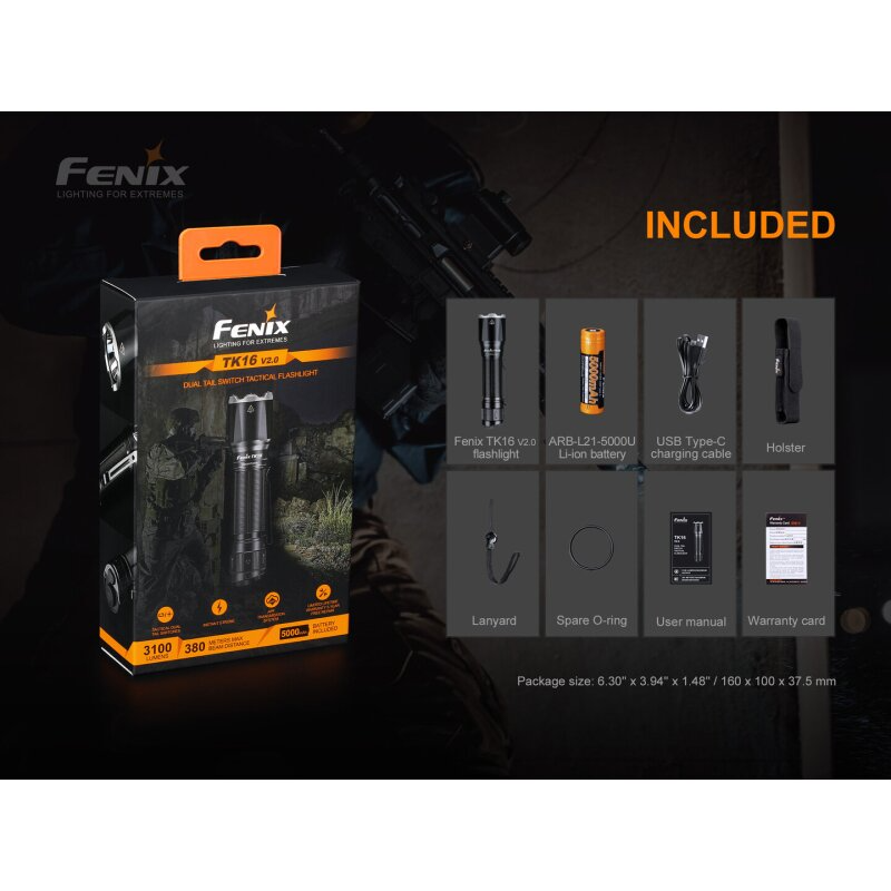Fenix TK16 V2.0 LED Taschenlampe + 1 Fenix ARB-L21-5000U Akku