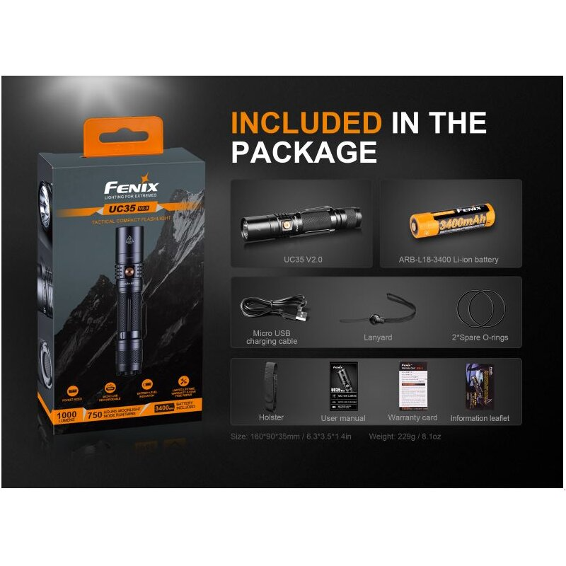 Fenix UC35 V2.0 LED Taschenlampe mit USB Anschluss