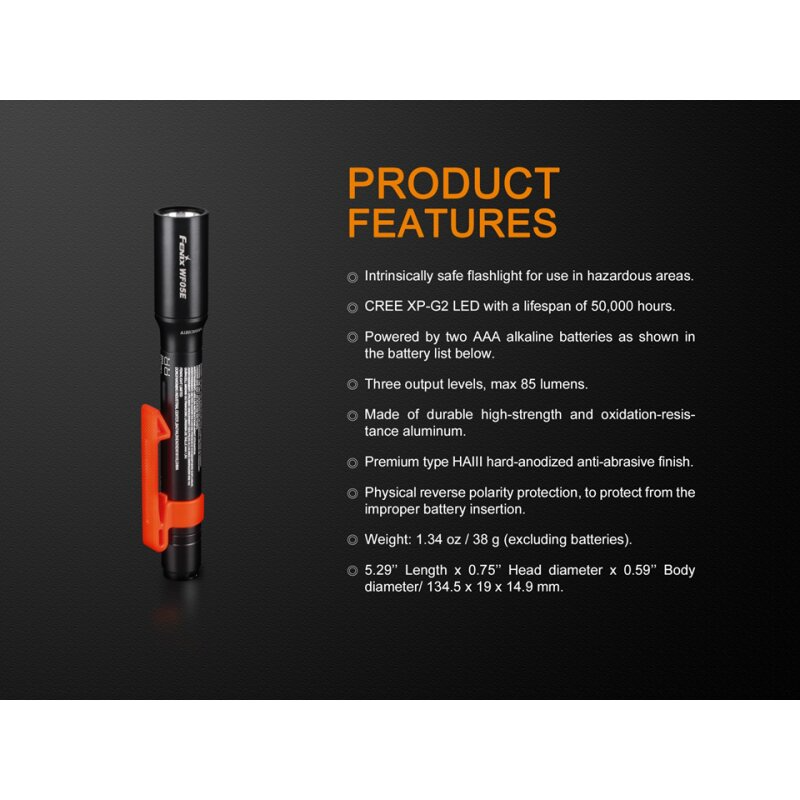 Fenix WF05E EX-Geschützte Taschenlampe