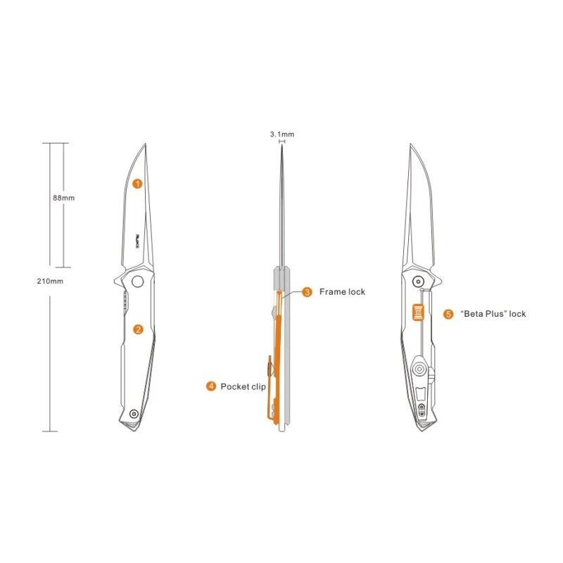 Ruike Messer P108-SF Stonewashed Stainless Steel Handle