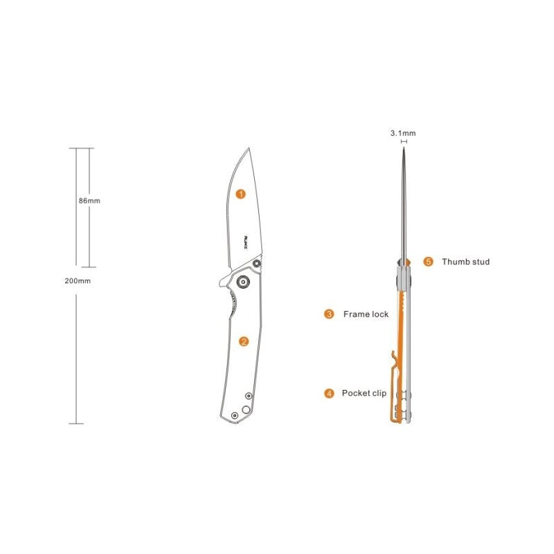 Ruike Messer P801 Stonewashed Stainless Steel Handle